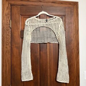 Cream Open Crochet Shrug